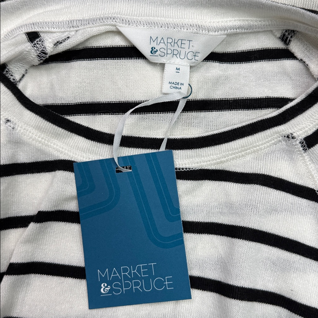 Market & Spruce Black & White Striped Long Sleeve Crewneck Shirt Nwt Medium — image 7 of 8